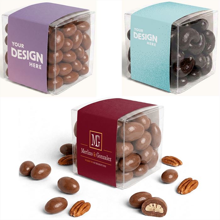 CC6005 Chocolate Covered Nuts Cube With Full Color Wrap Imprint